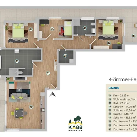 شقة Bonquartier - Luxurioeses 4-zi-penthouse Mit Grosser Terrasse - Blick Ins Gruene