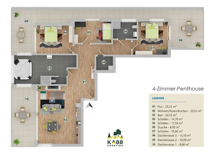 Appartement Bonquartier - Luxurioeses 4-zi-penthouse Mit Grosser Terrasse - Blick Ins Gruene